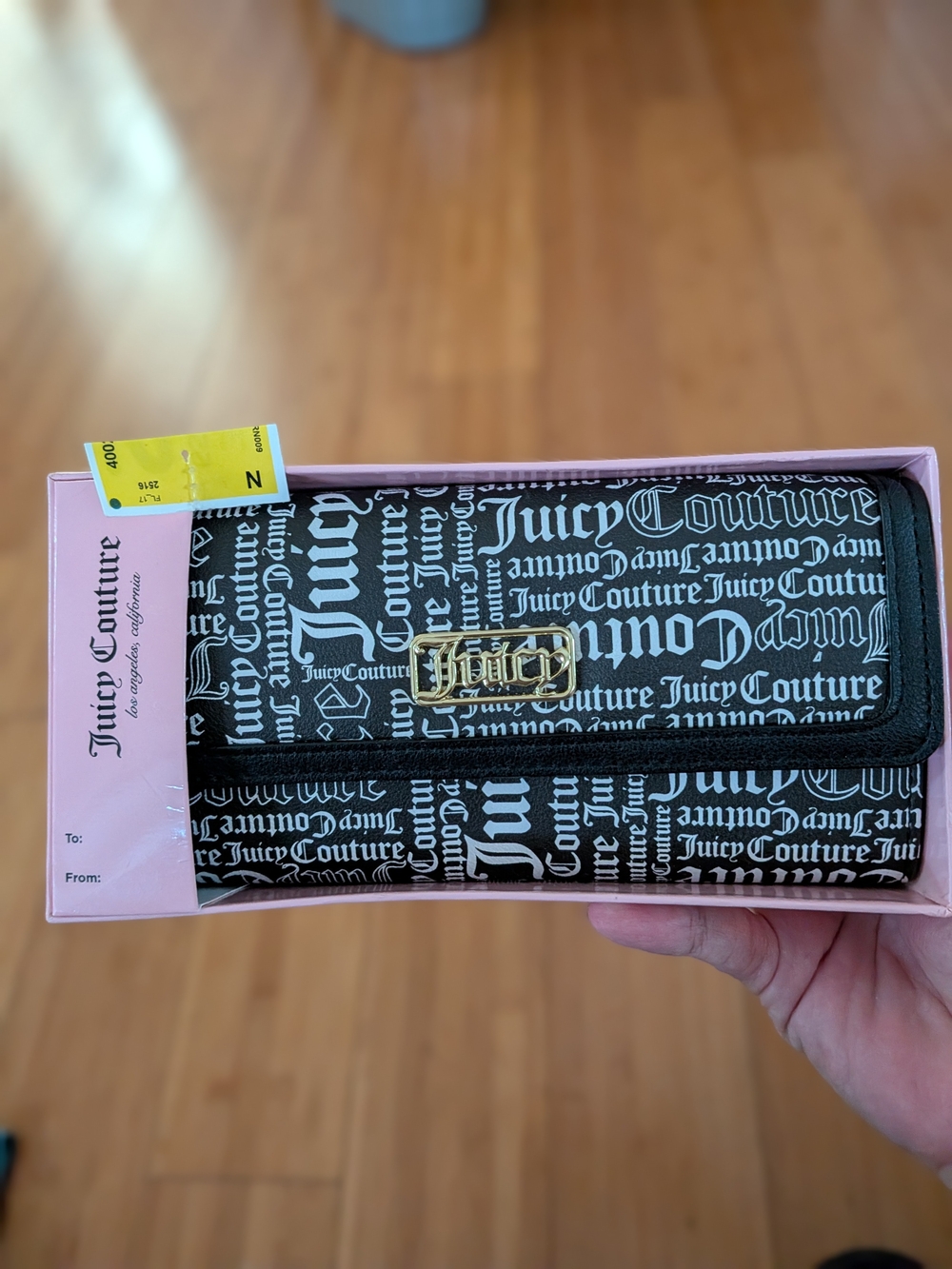 Juicy Couture Black & Pink Logo Continental Wallet in Gift Box